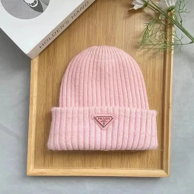 Prada Ribbed Beanie Triangle Logo