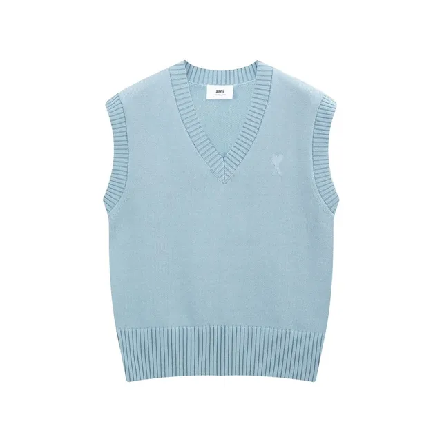 AMI Paris V-Neck Knit Vest Light Blue