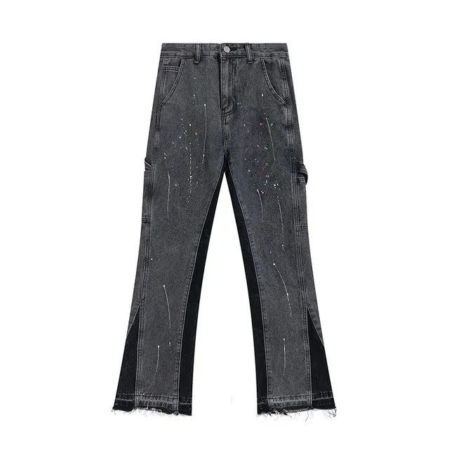 Paint-Splatter Cargo Jeans Distressed with Multi-Color Splatter