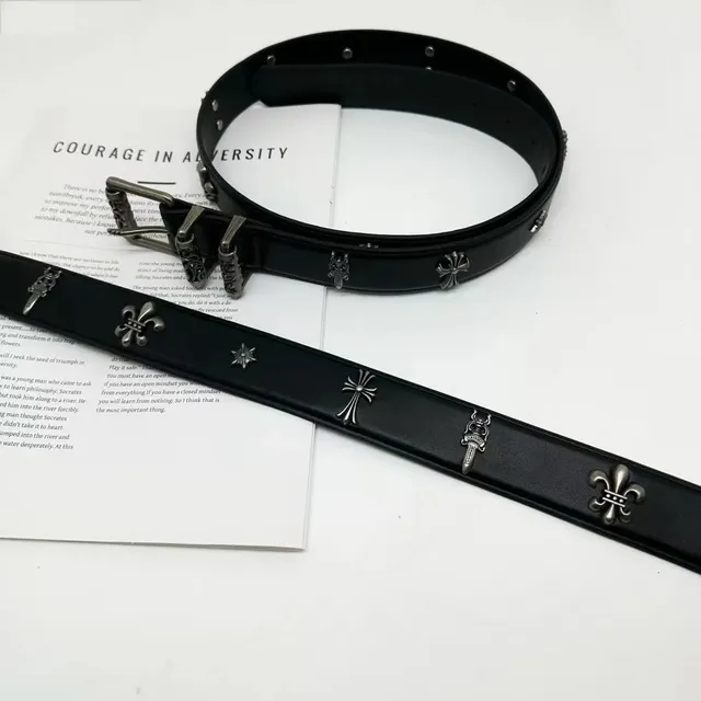 Chrome Hearts Cross & Sword Belt Black Leather with Silver Hardware