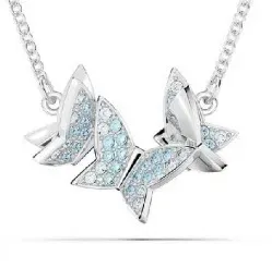White gold blue butterfly necklace