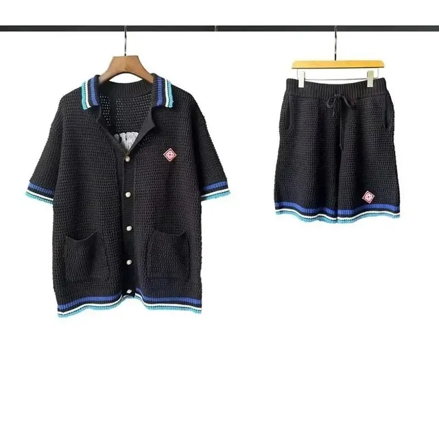 Gallery Dept. Knit Cardigan & Shorts Set Blue Trim