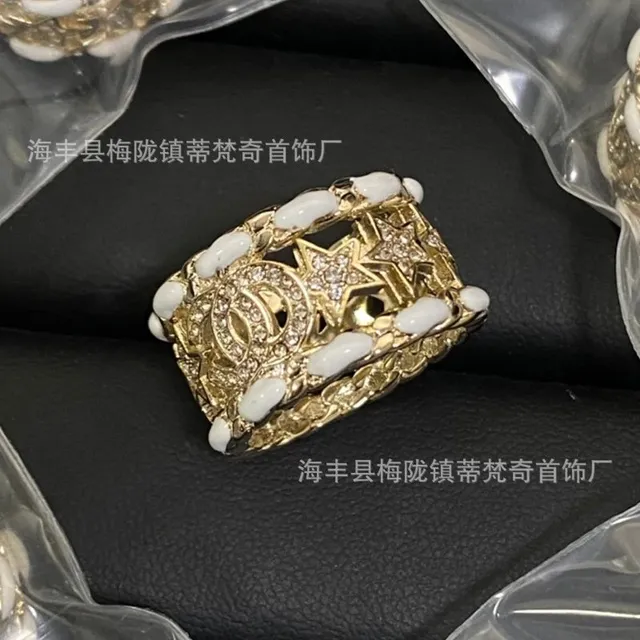 Chanel Wide Ring Crystal and Resin CC Star