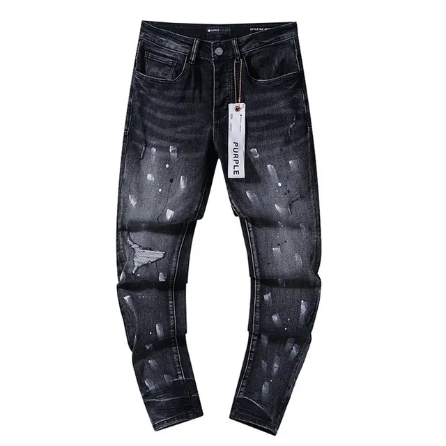 Purple Brand Distressed Slim Fit Jeans Paint Splatter Wash