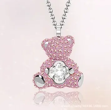 Smart pink sitting bear necklace
