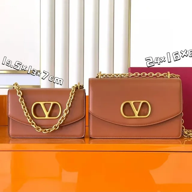 Valentino VLogo Chain Bag Cognac Leather
