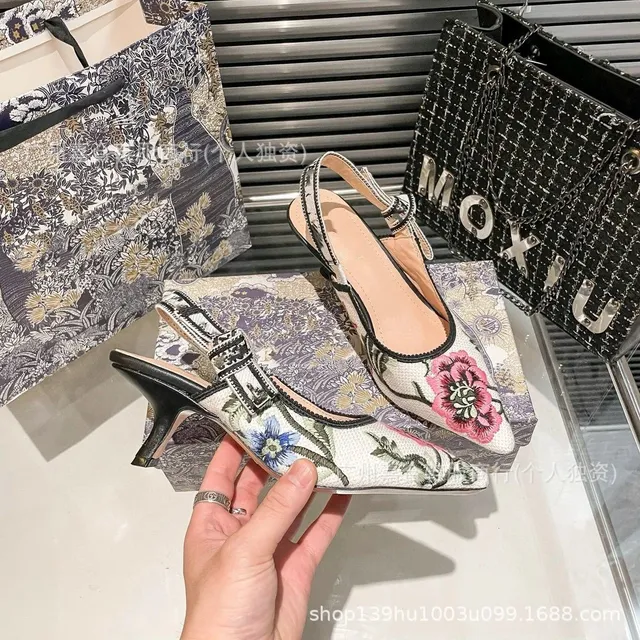 Dior Saddle Heel Mule Floral Embroidered