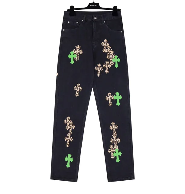 Balenciaga Cross Patch Jeans Leopard and Neon Green Crosses
