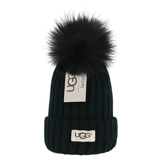 UGG Pom Pom Beanie Ribbed Knit with Fur Pom