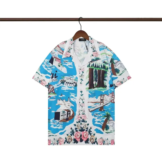 Amiri Camp Collar Shirt California Map Print