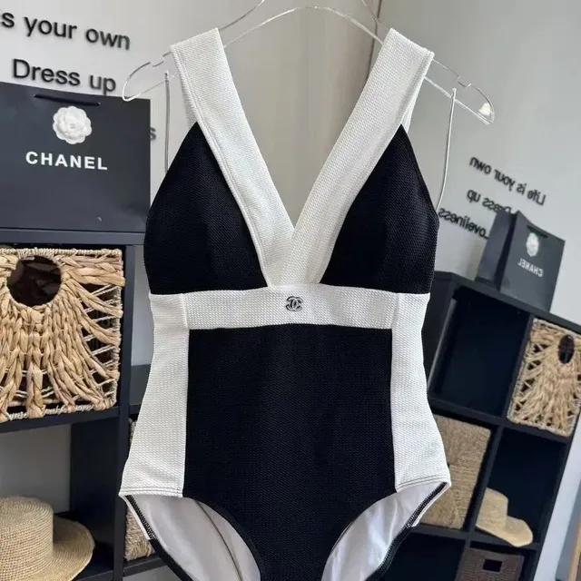 Chanel One-Piece Swimsuit Contrast Trim with CC Logo