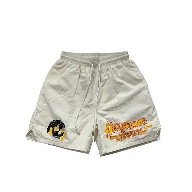 Hellstar Skull Print Shorts Flame Skull Graphic