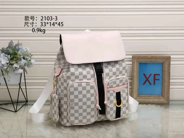 Louis Vuitton Damier Azur Backpack Checkered Canvas with Pink Trim
