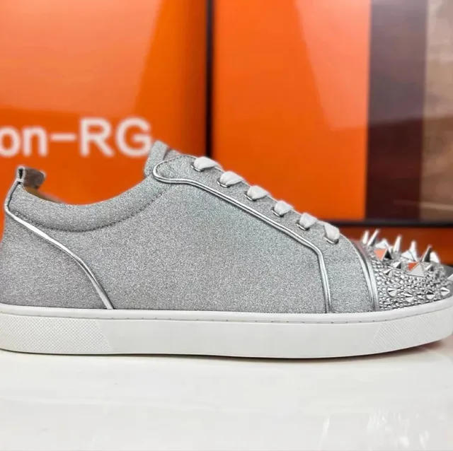 Christian Louboutin Louis Junior Glitter Silver with Spikes