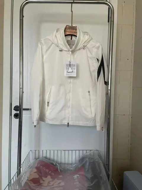 Moncler Hooded Windbreaker White with Black Logo
