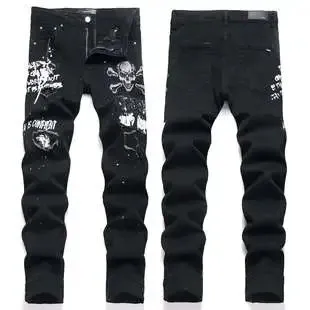 Slim Fit Jeans Skull Print Distressed
