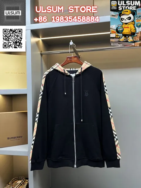 Burberry Zip-Up Hoodie Check Trim