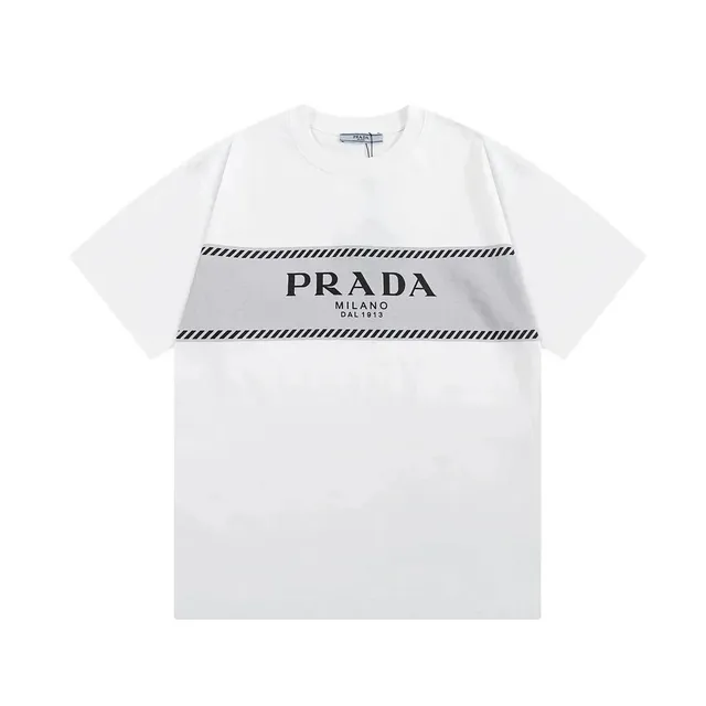 Prada Logo Band T-Shirt White with Grey Band