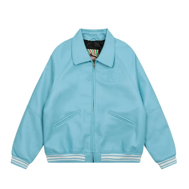 Corteiz Leather Jacket Pastel Blue