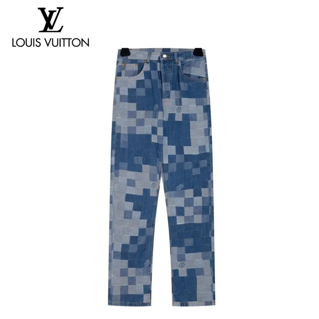 Louis Vuitton Patchwork Denim Trousers Pixelated Check