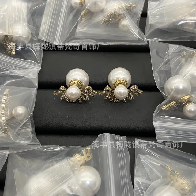 Dior J'adior Pearl Earrings Double Pearl with Crystal Bow