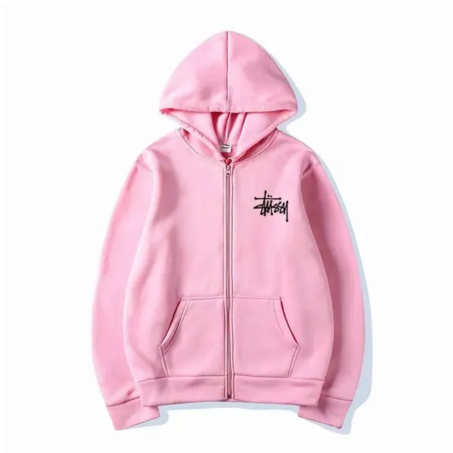 Stüssy Zip-Up Hoodie Pink with Black Logo