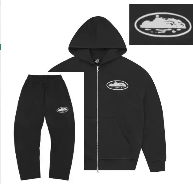 Corteiz Zip-Up Hoodie and Joggers Set Island Logo