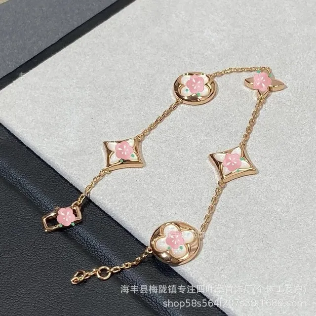 Louis Vuitton Flower Charm Bracelet Pink Floral Enamel