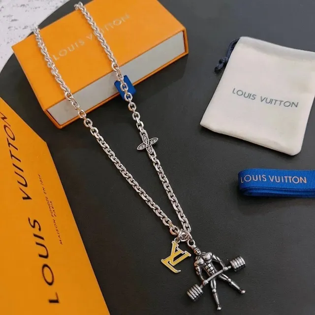 Louis Vuitton Chain Necklace Weightlifter Charm with LV Logo