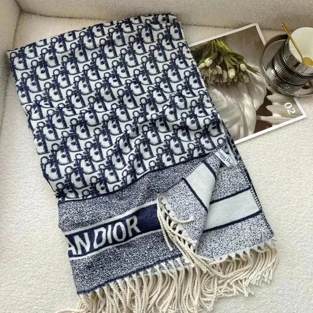 Dior Oblique Logo Scarf Navy and White