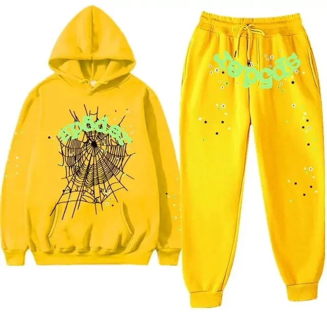 Sp5der Hoodie and Joggers Set Spiderweb Print