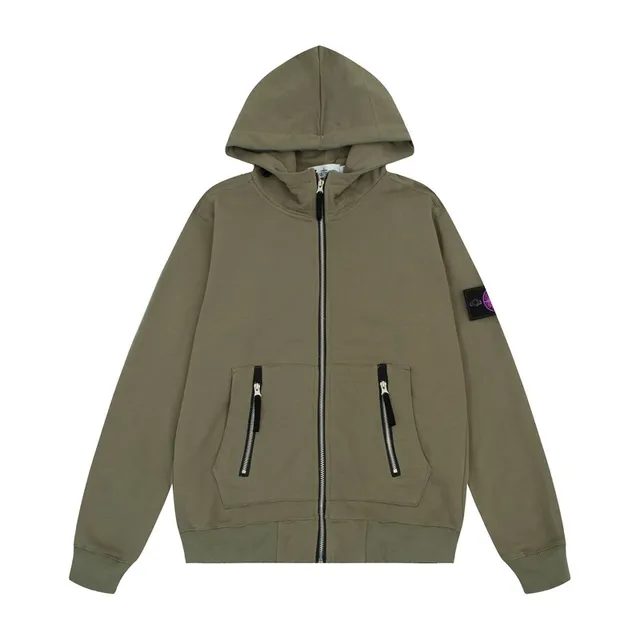 Stone Island Zip-Up Hoodie Olive Green