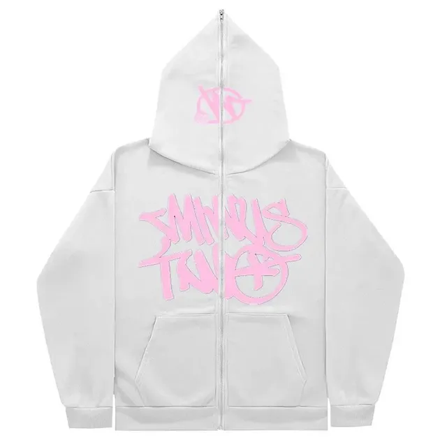 Off-White Zip-Up Hoodie Pink Graffiti Logo