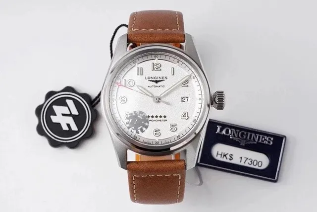 Longines Automatic Chronometer Silver Dial with Brown Leather Strap