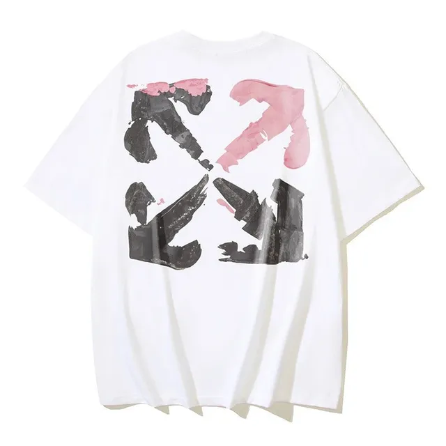 Off-White Painted Arrow Tee Black and Pink Paint Stroke