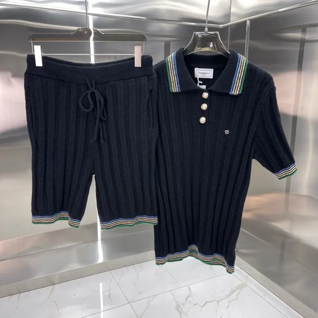Celine Ribbed Knit Set Striped Trim