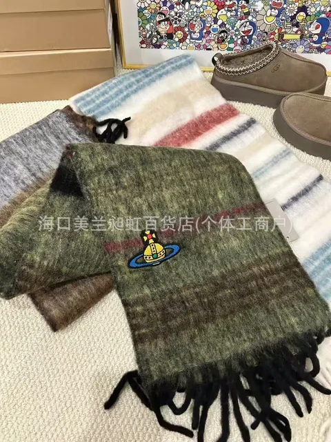Embroidered mohair scarf in olive green