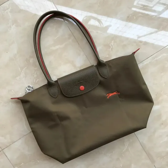 Longchamp Le Pliage Olive with Red Trim
