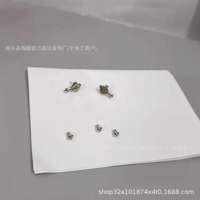 Chrome Hearts Cross Dagger Stud Earrings Silver Tone with Engraving