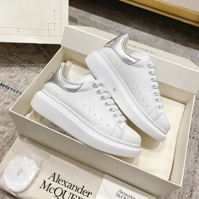 Alexander McQueen Oversized Sneaker White with Silver Heel Tab