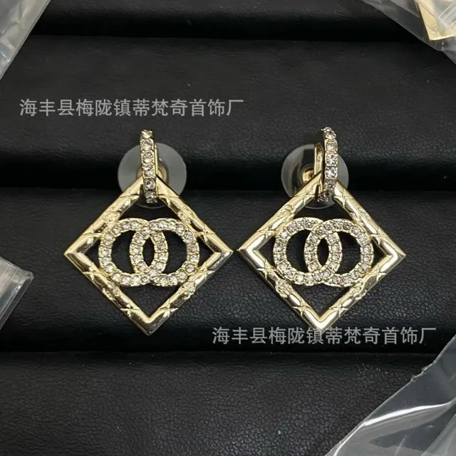 Chanel CC Logo Earrings Crystal-Embellished Quilted Frame
