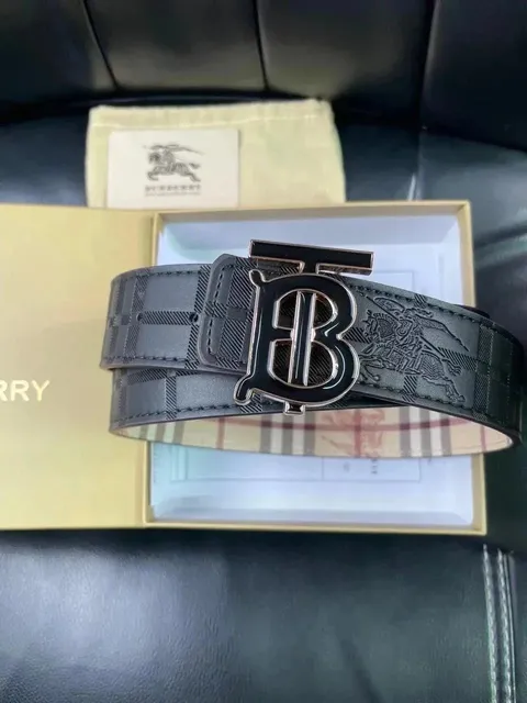 Burberry TB Logo Belt Checkered Leather