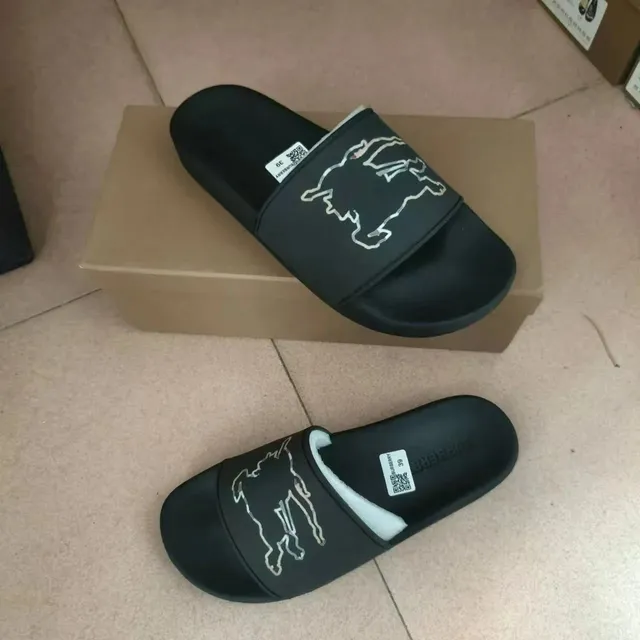 Burberry Equestrian Knight Slide Black with Silver Knight Logo