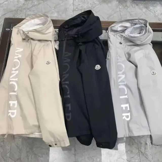 Moncler Logo-Print Hooded Jacket Vertical Logo