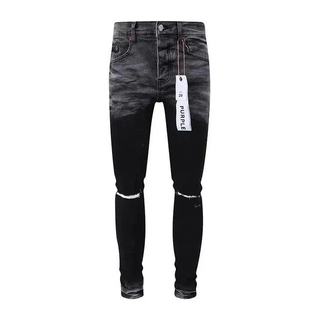Distressed Slim Fit Jeans Ombre Wash with Knee Rips