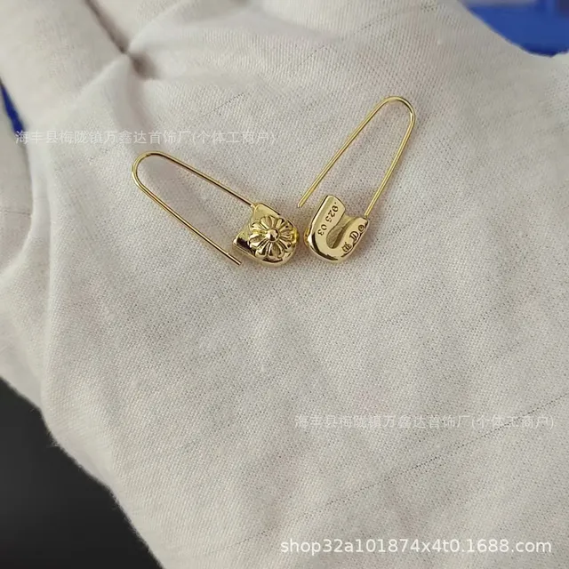 Chrome Hearts Safety Pin Earrings Floral and Logo