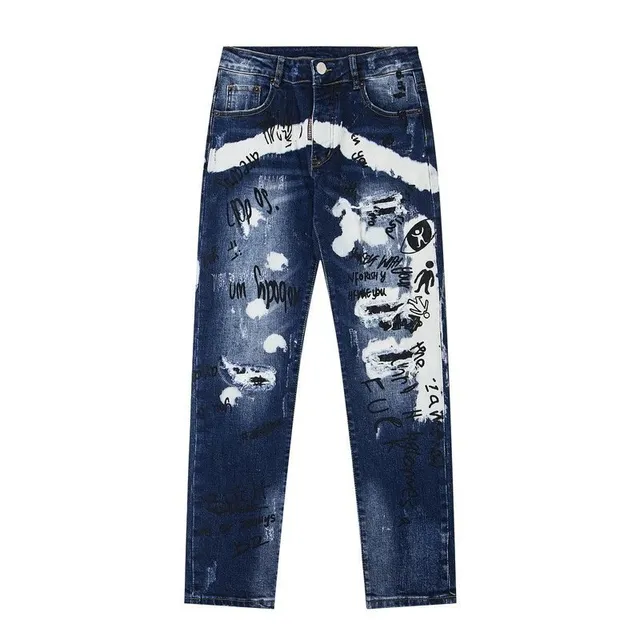 Dsquared2 Distressed Print Jeans Graffiti Wash