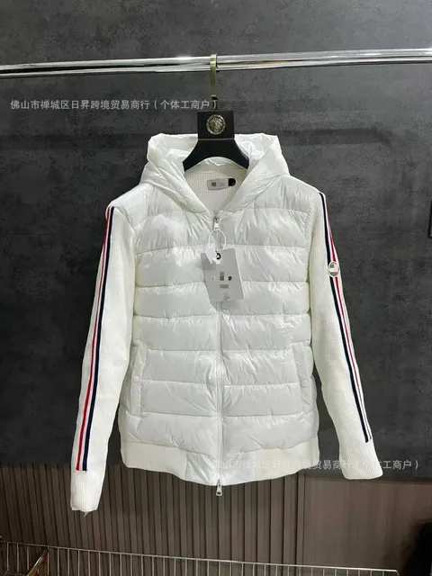 Moncler Hooded Puffer Vest Jacket Ribbed Sleeve with Stripe Tape