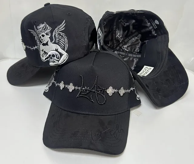 Rico Hats Snapback Cap Embroidered Angel Skull & Barbed Wire