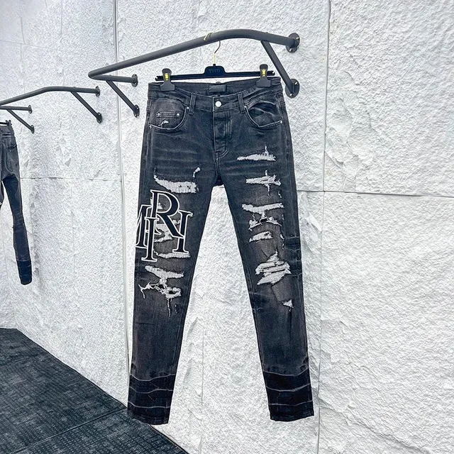 Rhude Rhuigi Logo Jeans Distressed Black
